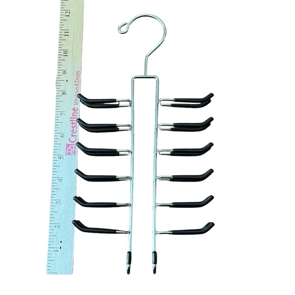 Lot of 2 Metal Tie Belt Scarf Hangers 12 Hook Closet Organizer Black Rubber Tips